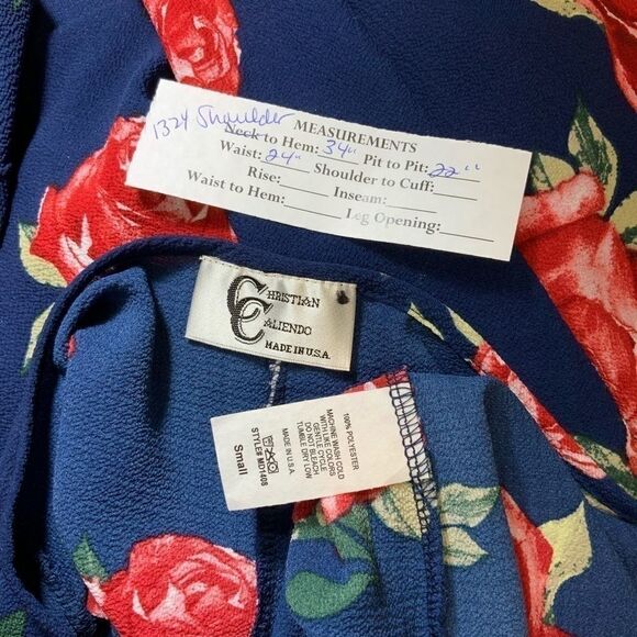 Christian Caliendo navy floral pull on dress S - Picture 5 of 5